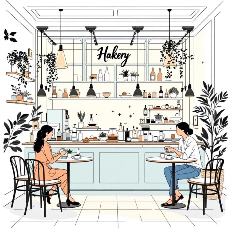 Charming bakery interior with customers enjoying treats